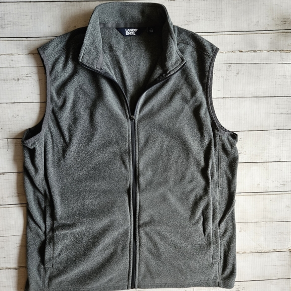 Mens Lands' End Full Zip Fleece Vest Gray Size L (42-44) - Picture 1 of 7
